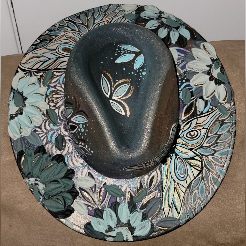 One of a kind hand painted hat from YAYA KIEU of BeyondTheCanvas.